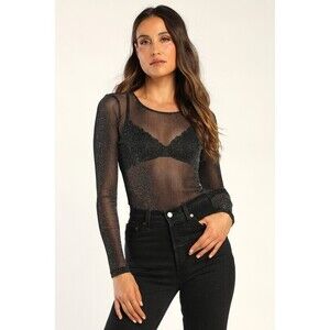 NWT Outstanding Stunner Black and Silver Metallic Bodysuit